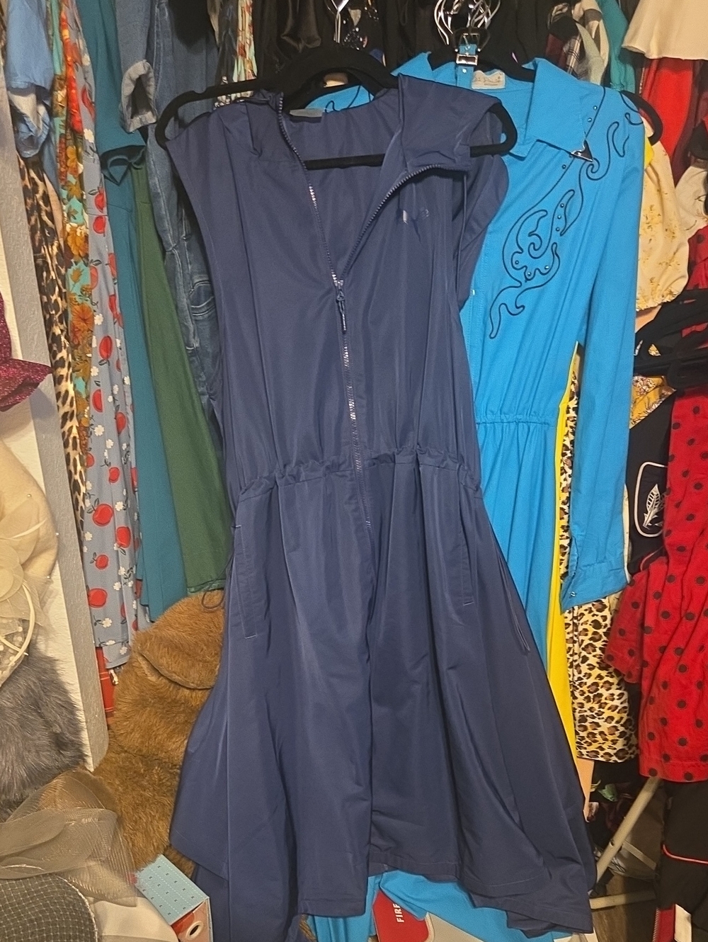 Puma Navy Zip-Front Sleeveless A-Line Midi Dress